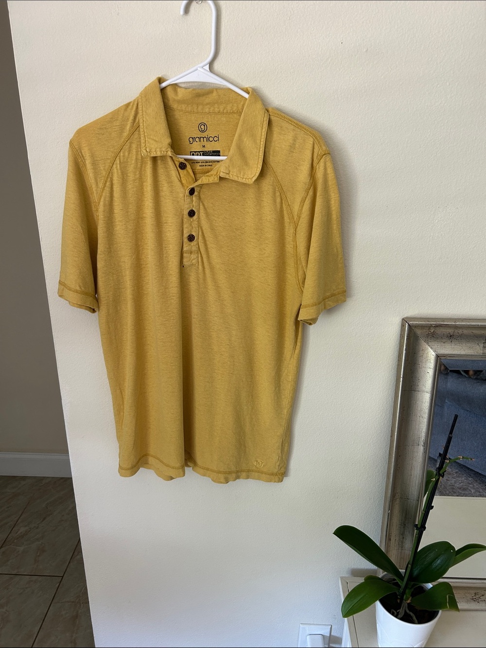 Gramicci outdoor hike climbing yellow hemp organic cotton M men’s polo shirt
